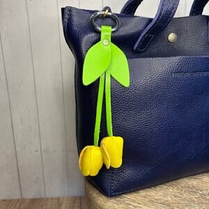 Leather Yellow Tulip Purse Charm Genuine Leather Tulip Flower Bag Charm